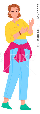 Appreciating person ovation color character. Woman clapping 134243666