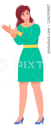 Clapping female character. Excited person ovation cartoon icon 134243667