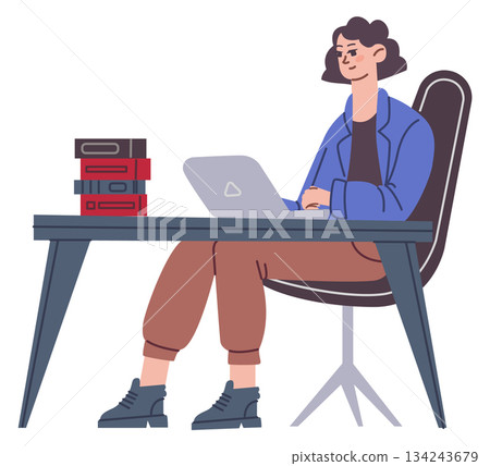 Girl study color character. Education icon. Learning person Girl study color character. Education icon. Learning person 134243679