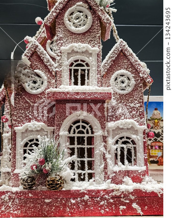Red Snowy Ceramic House with Christmas Tree Decoration 134243695