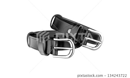 Close-Up of Two Leather Belts with Shiny Silver Buckles Close-Up of Two Leather Belts with Shiny Silver Buckles 134243722