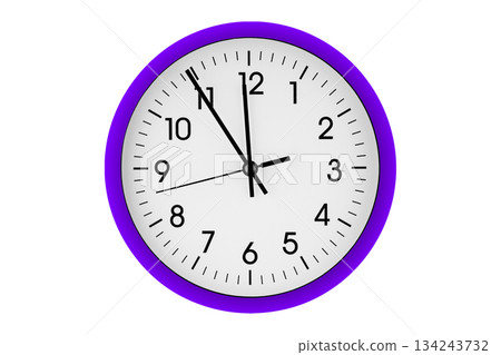 Purple, violet watch, wall clock 11 hours 45 minutes on isolated or white background Purple, violet watch, wall clock 11 hours 45 minutes on isolated or white background 134243732