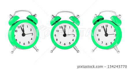 classic watch, pointer clock, green color alarm watch on isolated white background classic watch, pointer clock, green color alarm watch on isolated white background 134243770