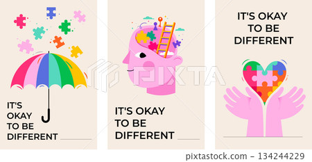 Autism Awareness Day concept poster, banner design with colorful puzzles. Vector illustrations 134244229