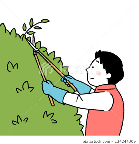 A simple illustration of a man pruning grass A simple illustration of a man pruning grass 134244309