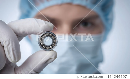 身穿防塵服的工程師正在檢查軸承品質/精密零件製造圖片（1） 134244397