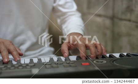 Hands On White Keys Digital Piano Performance Music Practice On Synthesizer Keyboard 134244467