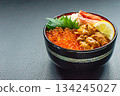 Three-color seafood bowl presentation 134245027