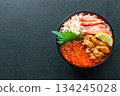 Three-color seafood bowl presentation 134245028