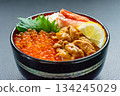 Three-color seafood bowl presentation 134245029