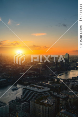River Thames Flowing In The Middle Of London With Sun Rising  134245334