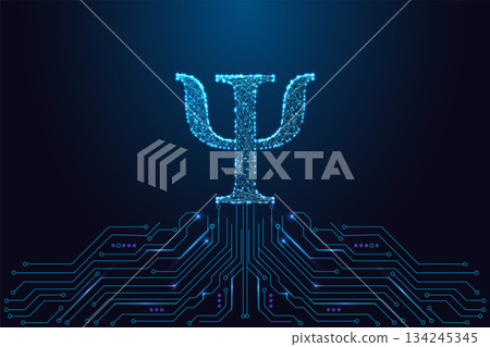 Digital Psi Psychology Symbol on Circuit Board Low Poly Mental Health Tech Blue Vector Illustration Digital Psi Psychology Symbol on Circuit Board Low Poly Mental Health Tech Blue Vector Illustration 134245345