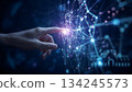 Cutting-edge technology: A fusion of AI and human hands touching the light of digital networks 134245573