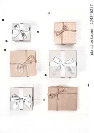 Gifts and presents for celebration with confetti. Color of 2026 year dancer in the white cloud Gifts and presents for celebration with confetti. Color of 2026 year dancer in the white cloud 134246257