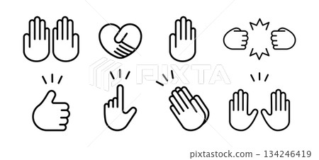 Hand gesture icon set (simple line drawing) 134246419