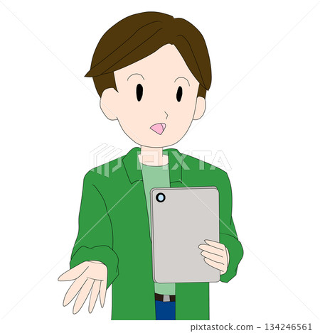 Digital illustration of a person explaining something on a tablet 134246561