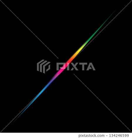 Diagonal rainbow light streaks running on a black background Diagonal rainbow light streaks running on a black background 134246599