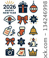 2026 happy new year gift icons festive ribbon joy 134246998