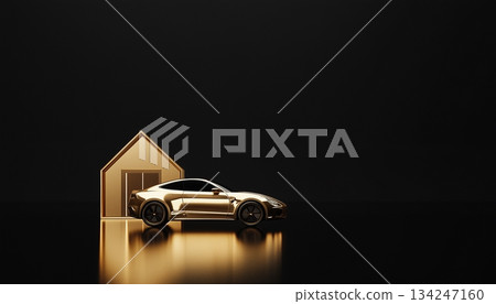 Home and car minniatur financial gold color copy space black background Home and car minniatur financial gold color copy space black background 134247160