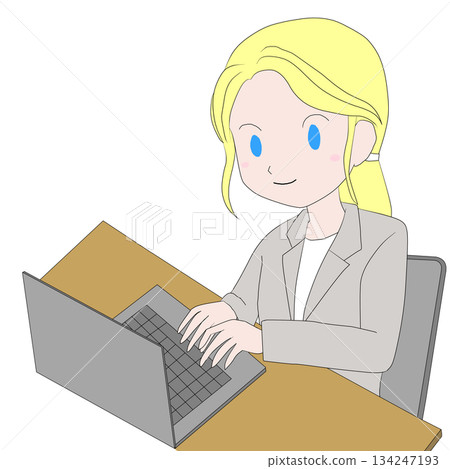 Image of a female business person working on a computer / workplace 134247193