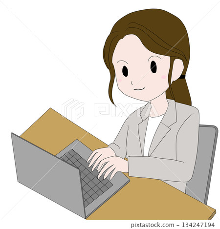 Business woman using a laptop at a desk/Office illustration 134247194