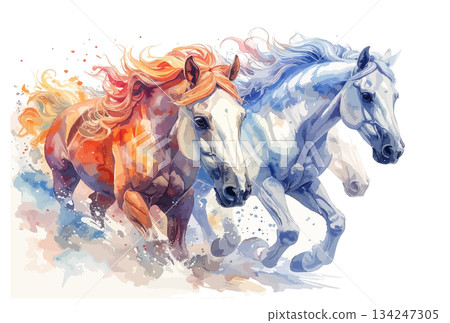 Hand-drawn horse New Year's card illustration Hand-drawn horse New Year's card illustration 134247305