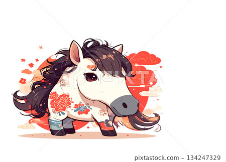 Hand-drawn horse New Year's card illustration Hand-drawn horse New Year's card illustration 134247329