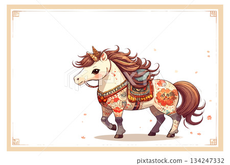 Hand-drawn horse New Year's card illustration Hand-drawn horse New Year's card illustration 134247332