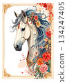 Hand-drawn horse New Year's card illustration Hand-drawn horse New Year's card illustration 134247405