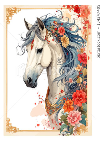 Hand-drawn horse New Year's card illustration Hand-drawn horse New Year's card illustration 134247405