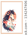 Hand-drawn horse New Year's card illustration Hand-drawn horse New Year's card illustration 134247406