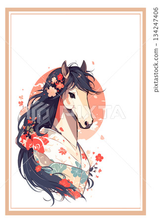 Hand-drawn horse New Year's card illustration Hand-drawn horse New Year's card illustration 134247406