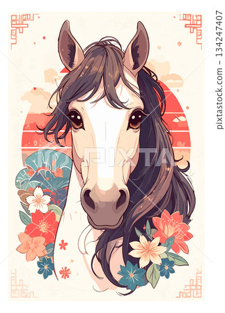 Hand-drawn horse New Year's card illustration Hand-drawn horse New Year's card illustration 134247407