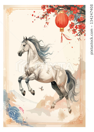 Hand-drawn horse New Year's card illustration Hand-drawn horse New Year's card illustration 134247408