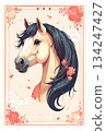 Horse hand-drawn New Year's card illustration set Horse hand-drawn New Year's card illustration set 134247427