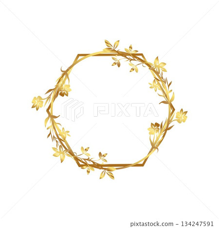 Design element vintage wedding hexagon monogram circle frame gold 134247591