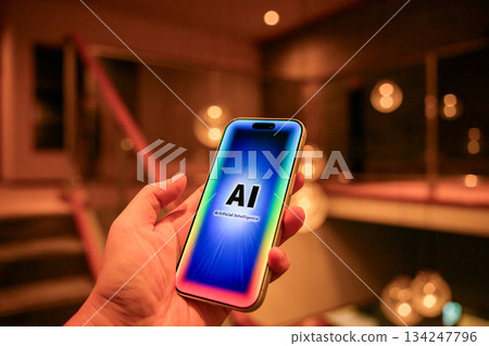 AI technology displayed on a smartphone 134247796