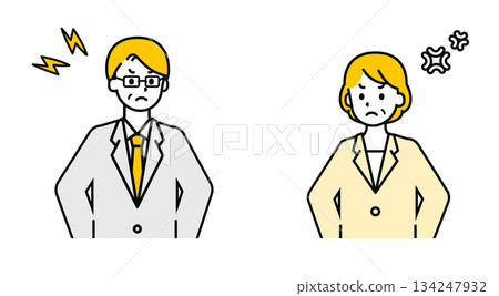 Simple senior office worker male and female _ angry 134247932