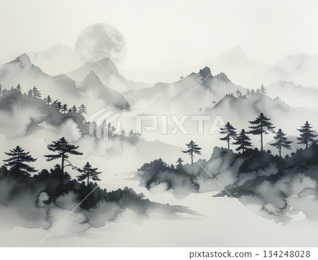 日式紙張背景，墨跡暈染自然，更添優雅——這種用途廣泛的平面材料在新年賀卡、日本產品和各種儀式中都格外引人注目。 134248028