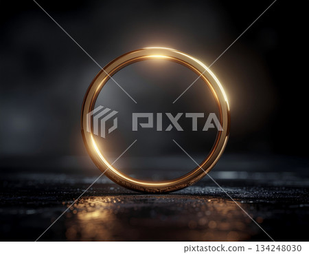 奢華簡約的背景，以金屬環和柔和的光暈漂浮在黑暗中——精緻的設計，非常適合用於標誌和品牌表達。 134248030