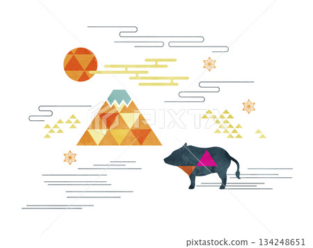 Boar and Mount Fuji 134248651