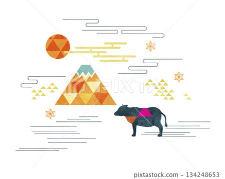 Cattle and Mount Fuji Cattle and Mount Fuji 134248653