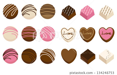 A set of cute decorated chocolate illustrations. A set of cute decorated chocolate illustrations. 134248753