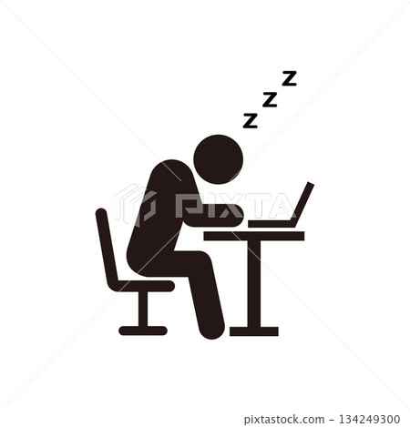 Pictogram icon of a businessman who fell asleep at work 134249300