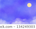 Watercolor night sky background, star-studded full moon and blue-purple gradient Watercolor night sky background, star-studded full moon and blue-purple gradient 134249303