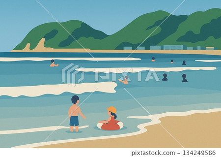 Minimal Beach Scene / Minimalist beach summer illustration 134249586