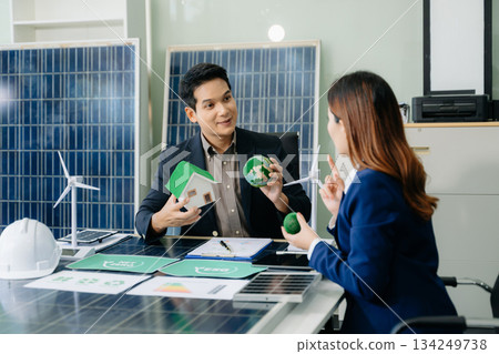 Cutting edge solar panel battery concept with our team of renewable energy engineers Cutting edge solar panel battery concept with our team of renewable energy engineers 134249738