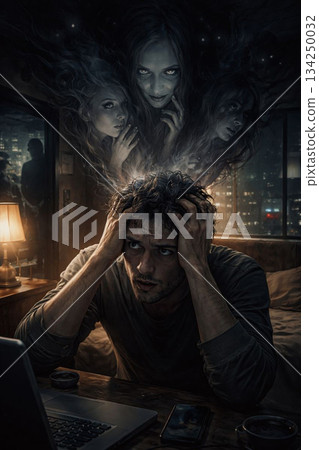 一個男人驚恐地抱住頭 134250032