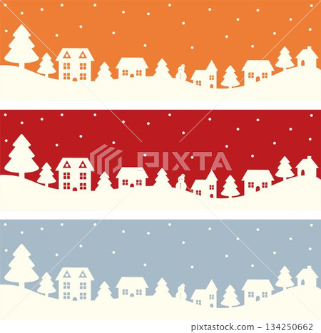 Winter snow scene and cityscape banner set 134250662