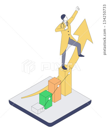 Isometric illustration of a male doctor who is pleased with his achievement 134250733